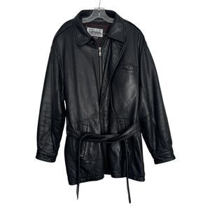 Wilsons Pelle Studio Black Leather Trench Jacket Removable Thinsulate Lining XL